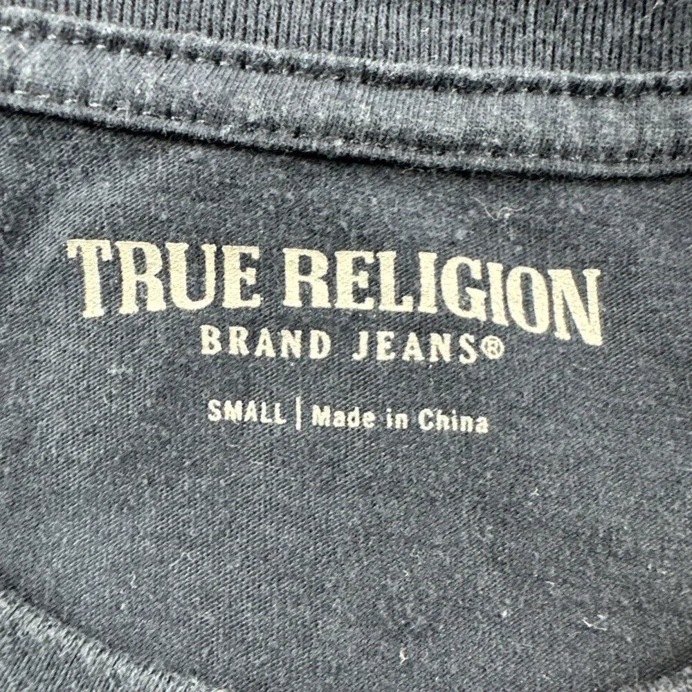 True Religion Shirt Mens S Blue Long Sleeve Crewneck Stacked Logo Casual Preppy